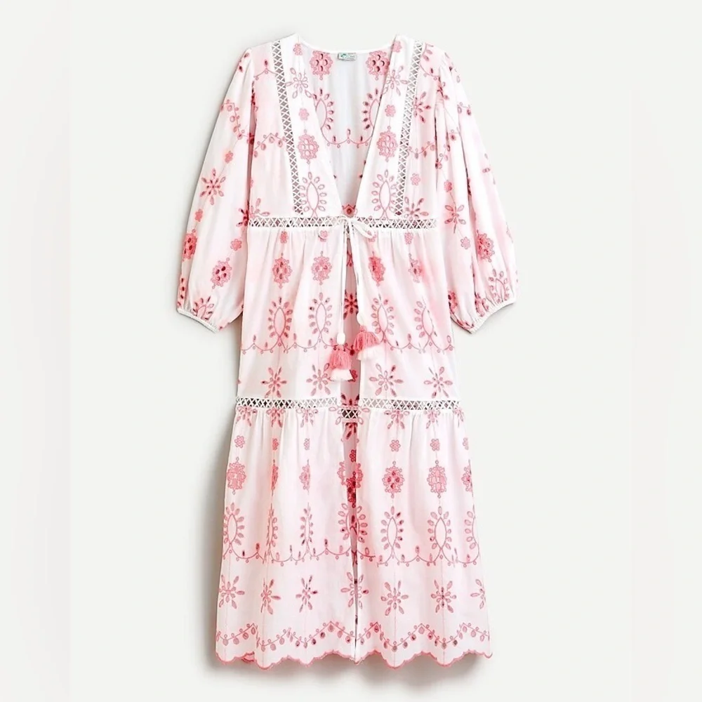 J. Crew Cotton Embroidered Balloon Sleeve Cover-up Dress Small